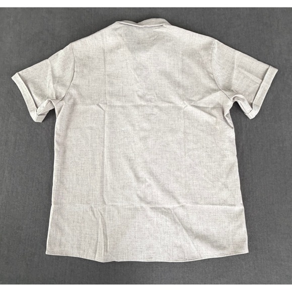 Linen Blend Button Down Short Sleeve Shirt Men L Beige Natural Minimalist Summer - Picture 2 of 7